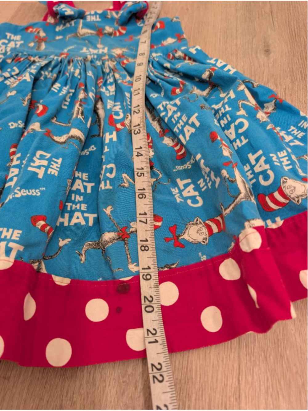 Dr Seuss The Cat in the Hat Dress Girls Size 3T 4T Blue Pink Polka Dot Bows - Picture 8 of 8